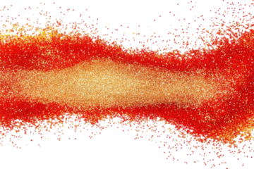 Sparkling glitter confetti border isolated on transparent background. Red gold glitter border frame isolated on white background.