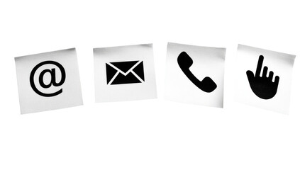 Four contact icons on slightly angled, white note cards