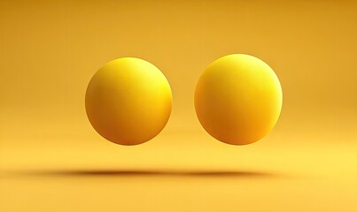 Two vibrant yellow spheres float against a smooth, muted yellow backdrop, creating a simple yet striking visual.