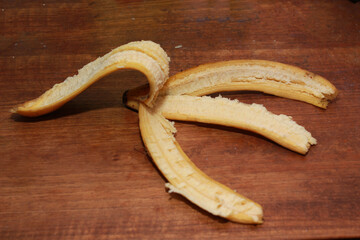 banana peel on a wooden table