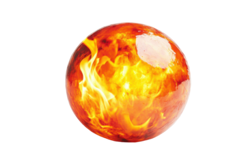 Fiery orb with intense flames isolated on transparent background. Red yellow hot burning fire ball flame isolated on white background.