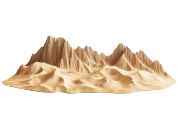 Detailed mountain range landscape isolated on transparent background. Sand dunes mountains landscape isolated on white background.