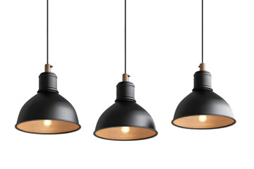 Black industrial hanging lights isolated on transparent background. Set of modern black hanging lamps isolated on white background.