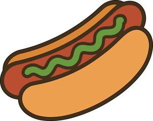 Simple Line Art Hotdog with Mustard Fast Food Icon Style