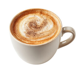 Creamy cappuccino in a beige mug