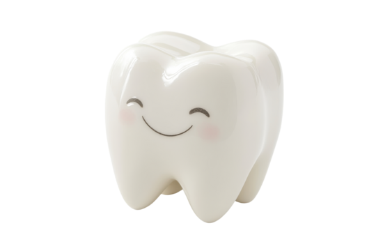 Cute cartoon tooth character isolated on transparent background. Single white tooth isolated on white background. - Powered by Adobe
