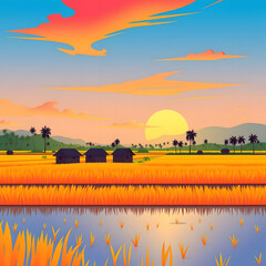 rice field at sunset