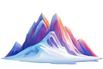Abstract colorful mountain peaks isolated on transparent background. Snow mountains landscape isolated on white background.