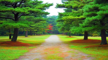 Enchanting Path Through Verdant Japanese Garden, Tranquil Serenity and Timeless Beauty