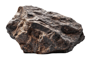 A large, irregular chunk of dark-brown rock with textured surface