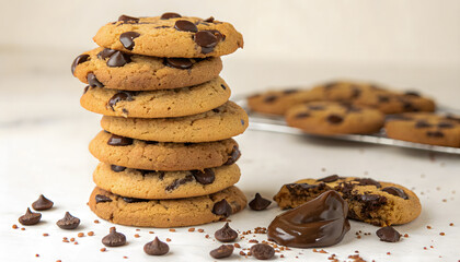 Stack of Freshly Baked Chocolate Chip Cookies With Chocolate Spread


