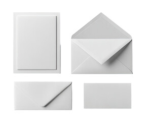 Four blank white envelopes and a card