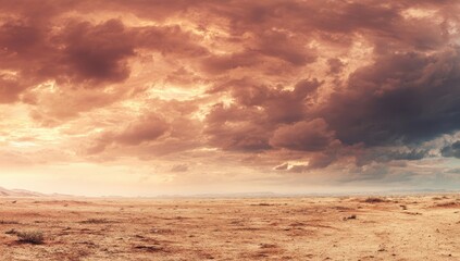 Fototapeta premium Dramatic desert sunset, ominous clouds