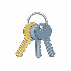 A set of three illustrated house keys on a metal ring, symbolizing access, security, and ownership