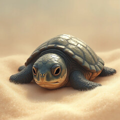 Tender Sea Turtle Hatchling Vector – Baby Tinglar Emerging with Fragile Features