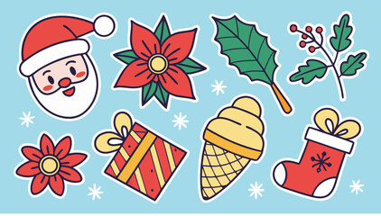 A vibrant Christmas celebration set with sweet holiday food icons, perfect for a festive winter card design