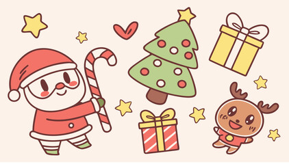 set of funny cartoon santa