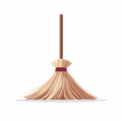 A classic straw besom broom with a wooden handle, a vector illustration icon representing household chores, sweeping, and cleanliness, isolated on a white background