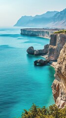Turquoise sea and cliffside tropical beach

