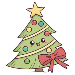 christmas tree with red ribbon