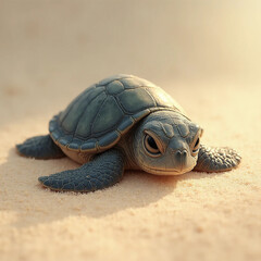 Tender Sea Turtle Hatchling Vector – Baby Tinglar Emerging with Fragile Features