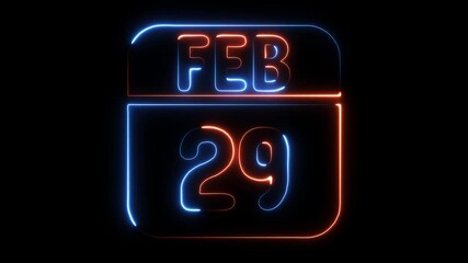 Leap Year February 29th Neon Calendar Date Glowing Digital Display Futuristic Countdown Event Celebration Special