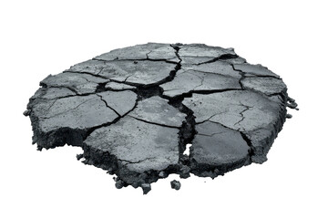 Naklejka premium Cracked earth texture isolated on transparent background. The texture of cracked old asphalt in need of repair isolated on white background.