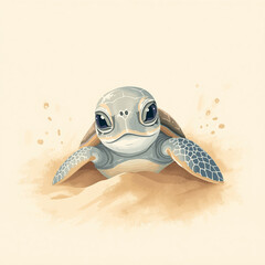 Tender Sea Turtle Hatchling Vector – Baby Tinglar Emerging with Fragile Features