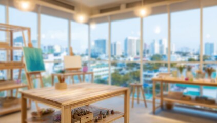 Blurry art studio with city view
