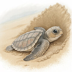 Tender Sea Turtle Hatchling Vector – Baby Tinglar Emerging with Fragile Features