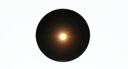 A minimalist black circular lamp with a glowing warm light bulb in the center, set against a clean white background. Perfect for modern interior design.