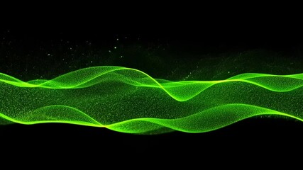Abstract glowing green waves flowing dynamically against a black background.