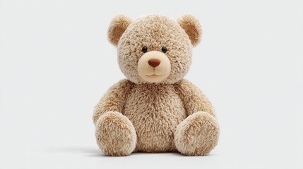 Obraz premium Cozy, neutral-colored teddy bear with plush fur sits centered on a white background