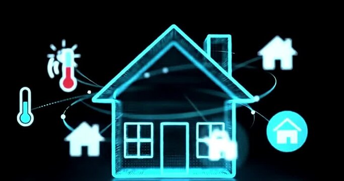 Real estate business vector illustration of a modern residential property with a sale icon and a red roof