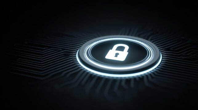 Digital padlock icon on a circuit board background representing cybersecurity and protection. - Powered by Adobe
