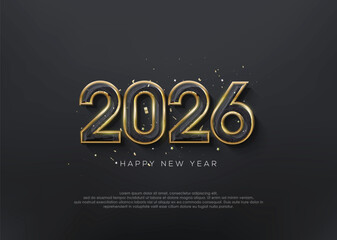 Happy new year 2026 background, vector design banner poster with elegant luxury gold color.