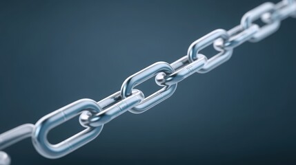 Close-up of a shiny metal chain links against a smooth dark background.