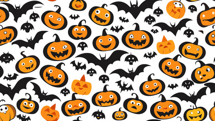 Obraz premium A Halloween themed background with many pumpkins and bats