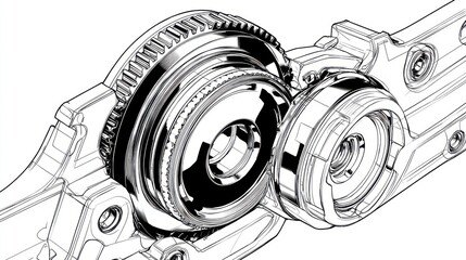 Detailed Illustration of Mechanical Gear System with Precision Components