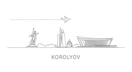 Obraz premium Korolyov skyline Russia travel icon Line art.