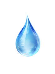 A stylized, light-blue water droplet, depicted in a digitally-rendered format, showcasing a clear, reflective surface