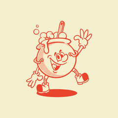 A Halloween cauldron cartoon character. Groovy, retro, mascot, icon, vintage, funny, comic, icon, vector, icon, illustration, logo, sticker, editable