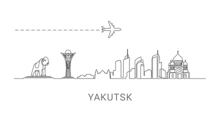 Yakutsk Skyline with Airplane, Travel, and White.