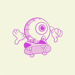 A Halloween eyeball cartoon character. Groovy, retro, mascot, icon, vintage, funny, comic, icon, vector, icon, illustration, logo, sticker, editable