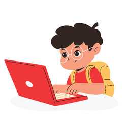 Illustration of an Kids Studying with laptop
