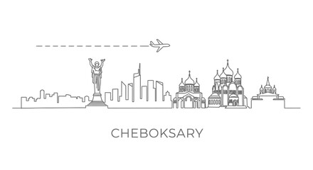 Obraz premium Cheboksary Skyline Vector with Russia, and Outline.