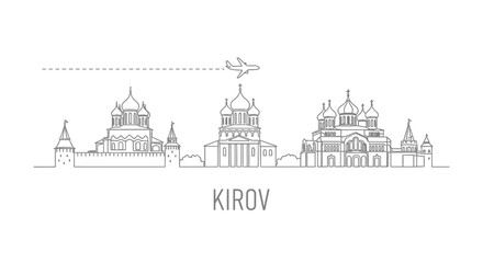 Obraz premium Kirov skyline outline Airplane travel icon.