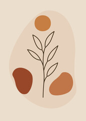 minimalist abstract plant art in lines, organic shapes, orange, beige, brown, terracotta, earthy tones, decorative, boho, modern, Scandinavian