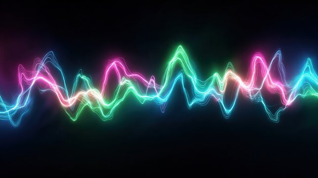 Pulsating waves of vibrant neon colors flow horizontally against a black backdrop