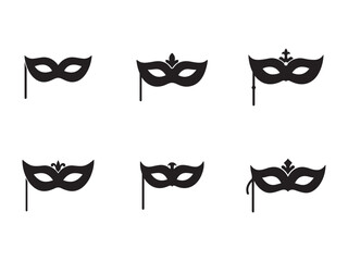 Elegant Black Masquerade Masks on White Background for Party and Festive Celebrations Design Template